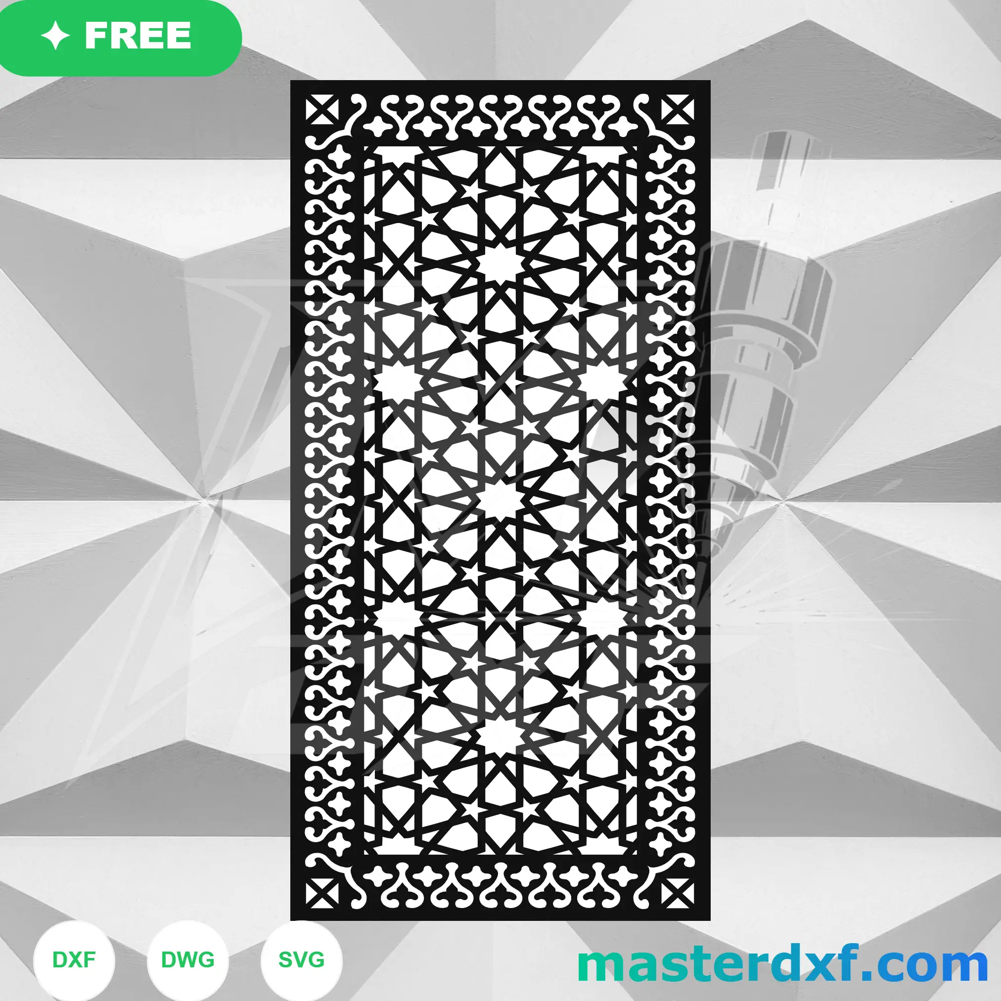 Ornate Bordered Star Mosaic DXF Panel for Moroccan-Style Doors DXF File